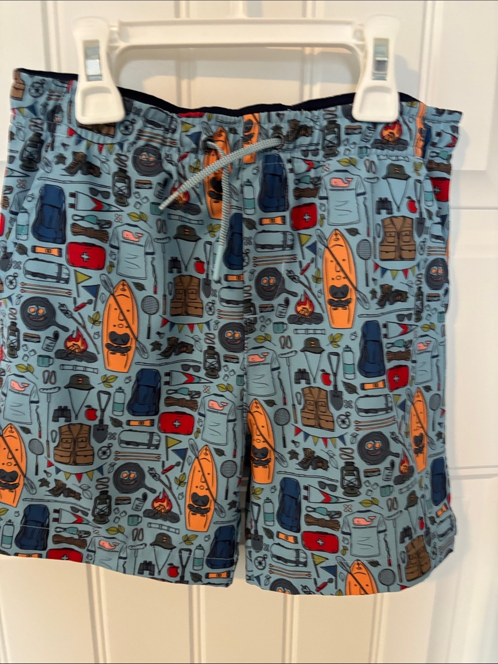 Vineyard Vines Light Blue Kids Shorts with Orange & Navy Outdoor Print
